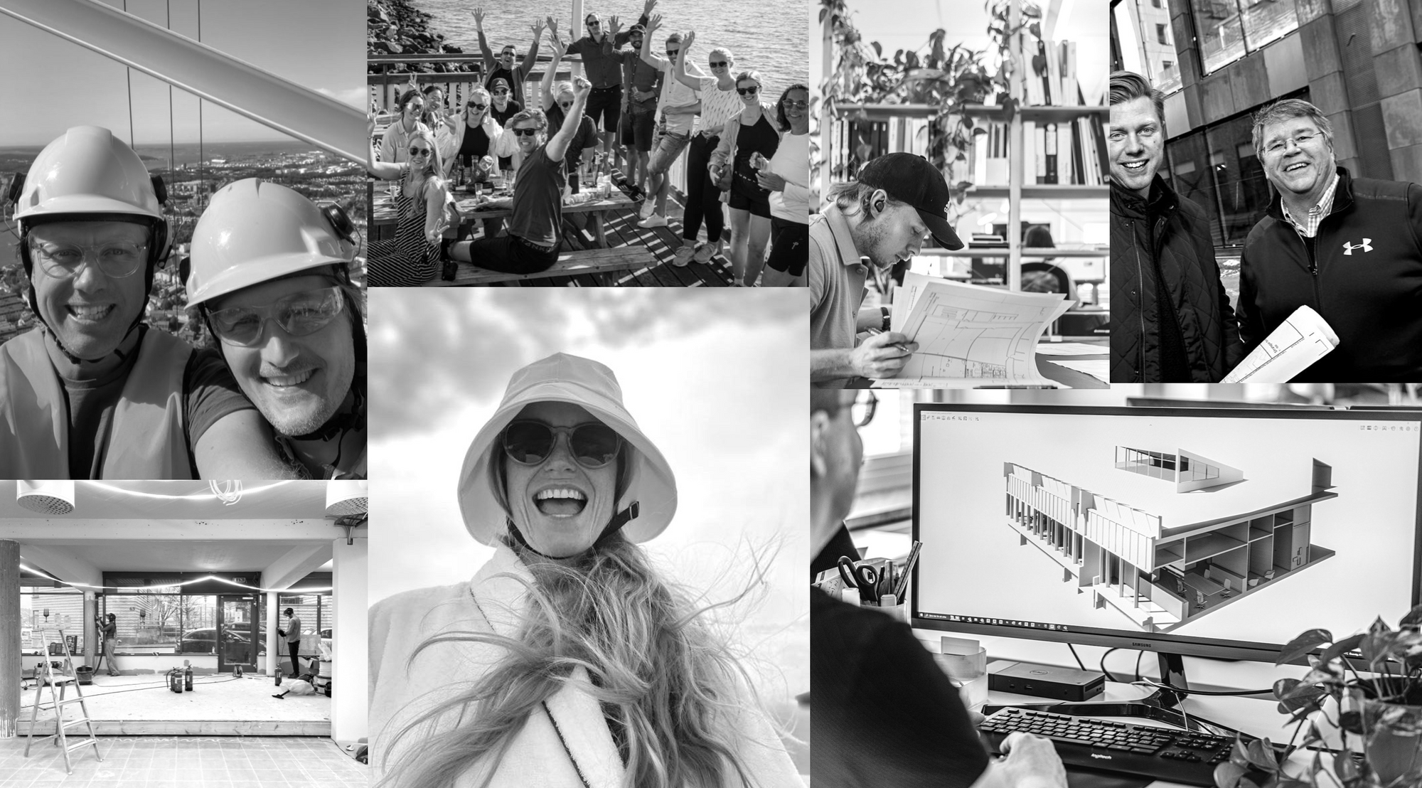 Fotomontage på kollegor och projekt på Rstudio